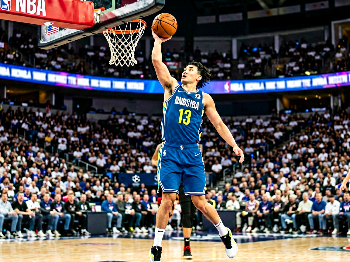 NBA季后赛篮球比赛中球员突破上篮的精彩画面